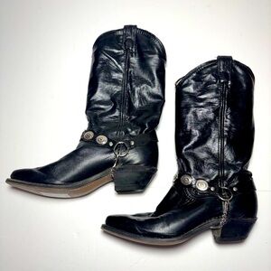 Western Leather Boots With Silver Sz 5.5 Black Coastalcowgirl Festival Biker
